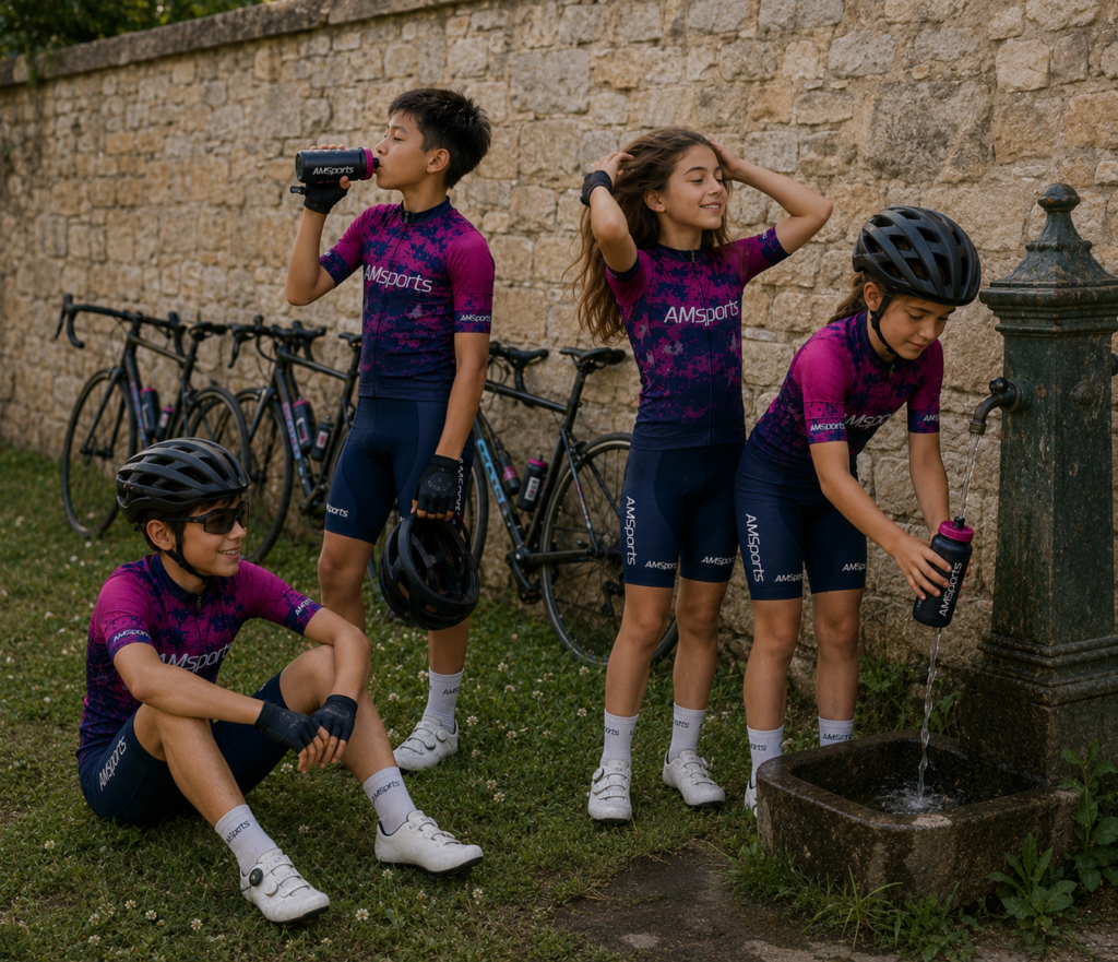 Pause rafraîchissante pour les jeunes de l'école de vélo d'AMSports Cyclisme à Dijon