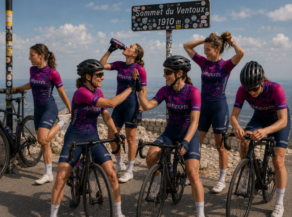 Pause après l'effort pour l'équipe féminine d'AMSports Dijon. Stage au Mont Ventoux.